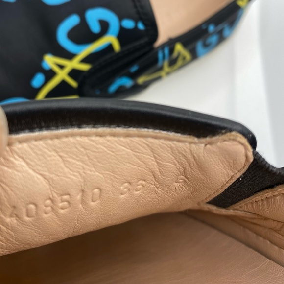 GUCCI Authentic Designer, Ghost Graffiti GG Logo Slip On Sneakers, Black (36) - Picture 9 of 12
